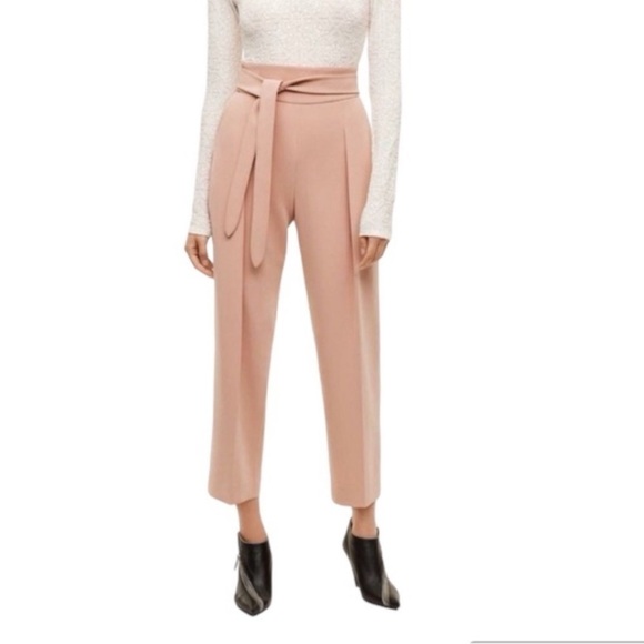 Aritzia Wilfred Feuille Pants Front Tie Belted Straight leg High Rise Waist Pink - Picture 3 of 15